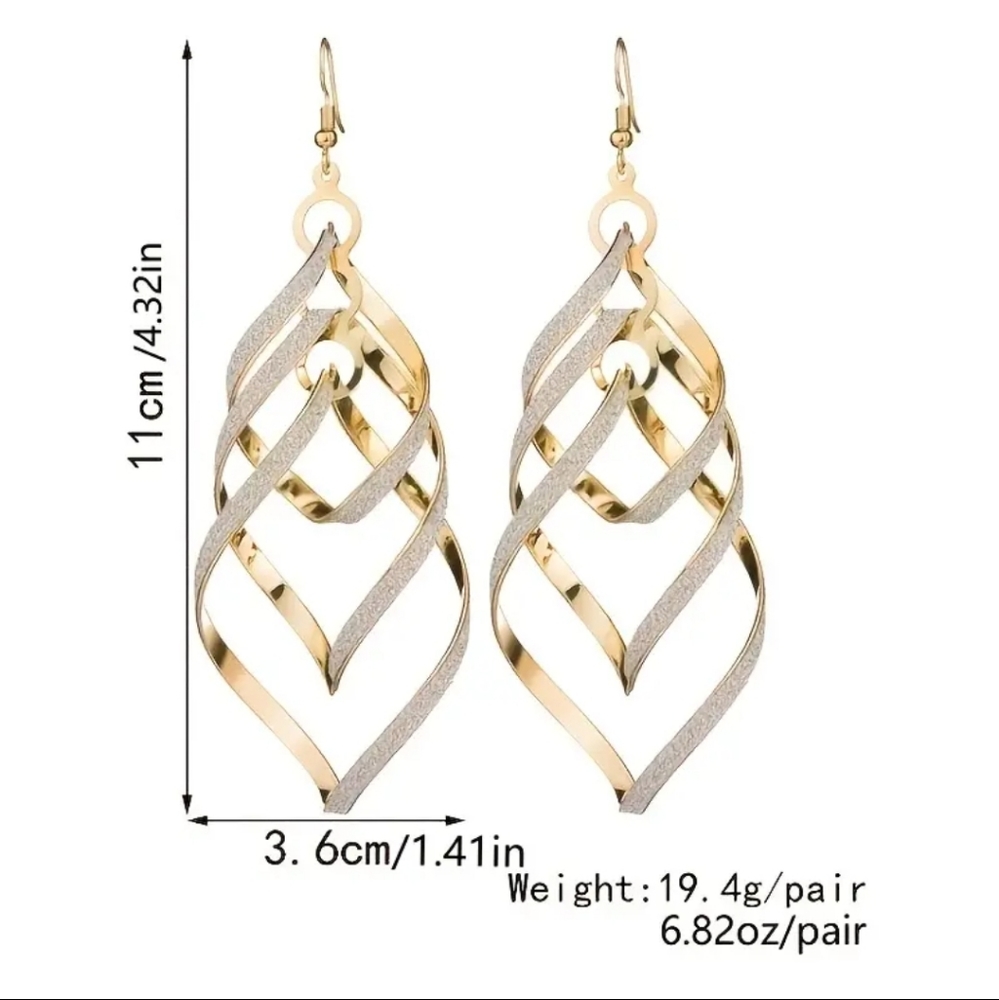 Metal Layered Swirling Geometric Earrings Personality Fashion Long Pendant Hook - Picture 2 of 3